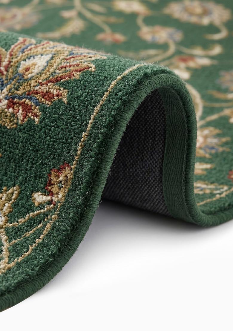 Saffron Rugs Hand Tufted Hunter Green Floral Oriental Rectangular Wool Area Rug - Indya