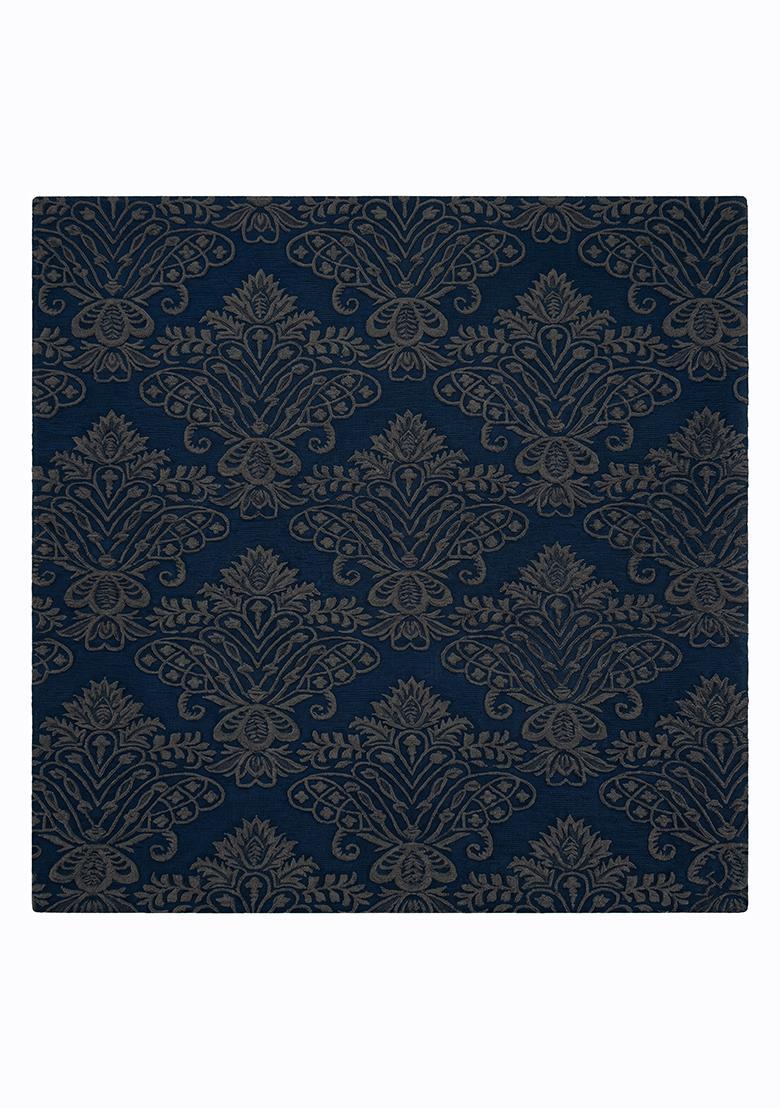 Saffron Rugs Hand Tufted Navy Gray Floral Victorian Square Wool Area Rug - Indya
