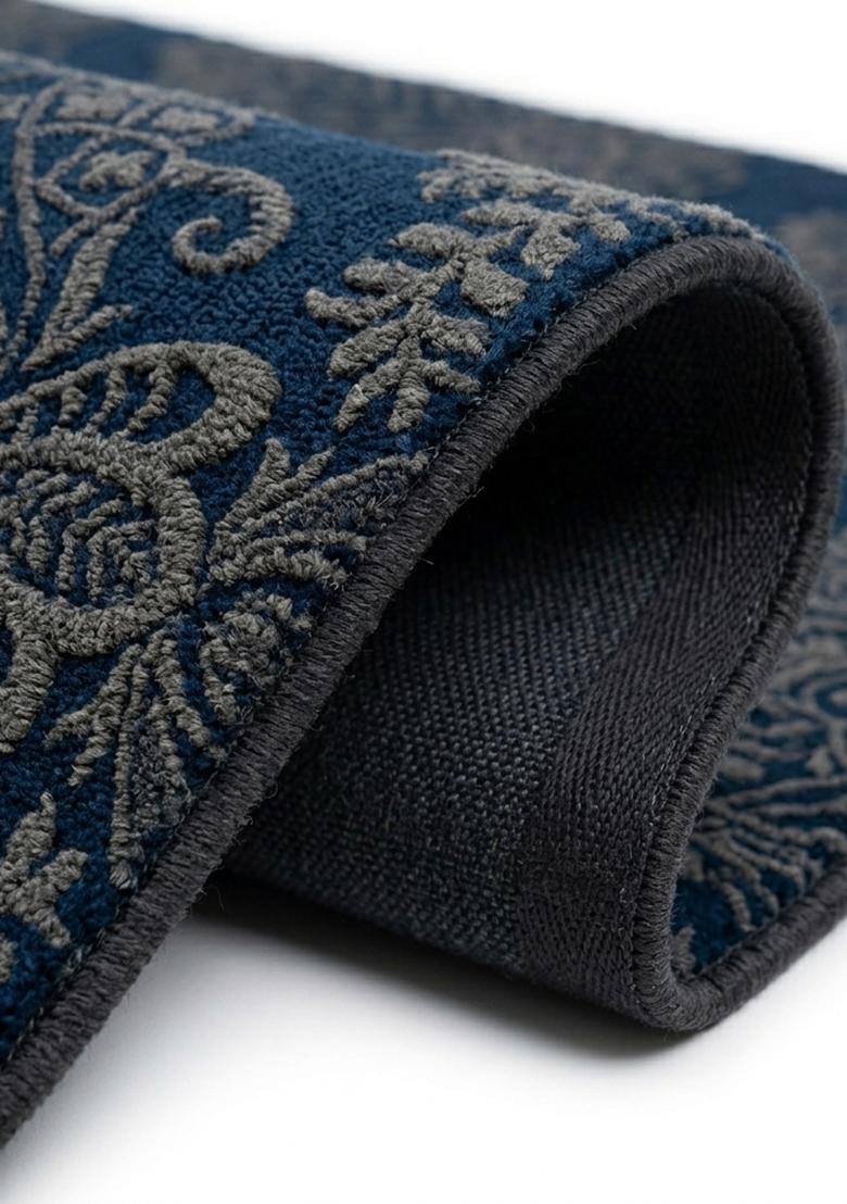 Saffron Rugs Hand Tufted Navy Gray Floral Victorian Square Wool Area Rug - Indya