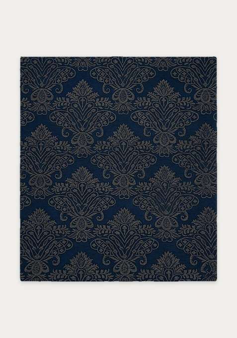 100% Wool Handmade Navy Gray Rug | Victorian Floral Square Carpet With Cotton Backing For Living Room