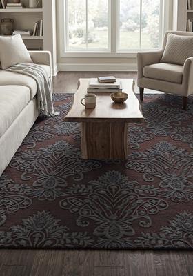 Saffron Rugs Hand Tufted Burgundy Gray Floral Victorian Square Wool Area Rug