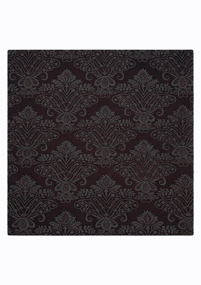Saffron Rugs Hand Tufted Burgundy Gray Floral Victorian Square Wool Area Rug - Indya