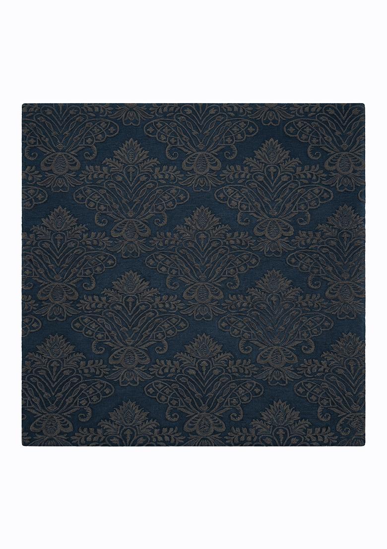 Saffron Rugs Hand Tufted Navy Charcoal Floral Victorian Square Wool Area Rug - Indya