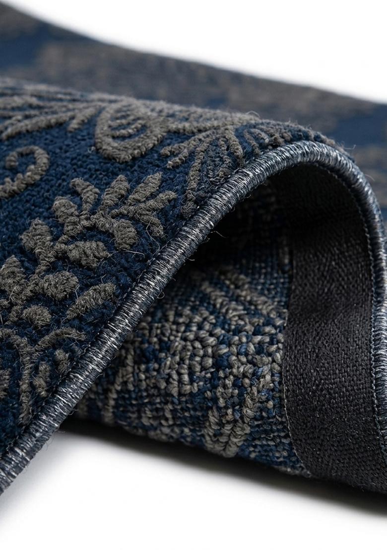 Saffron Rugs Hand Tufted Navy Charcoal Floral Victorian Square Wool Area Rug - Indya