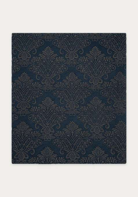 100% Wool Handmade Navy Charcoal Rug | Victorian Floral Square Carpet With Cotton Backing For Living Room