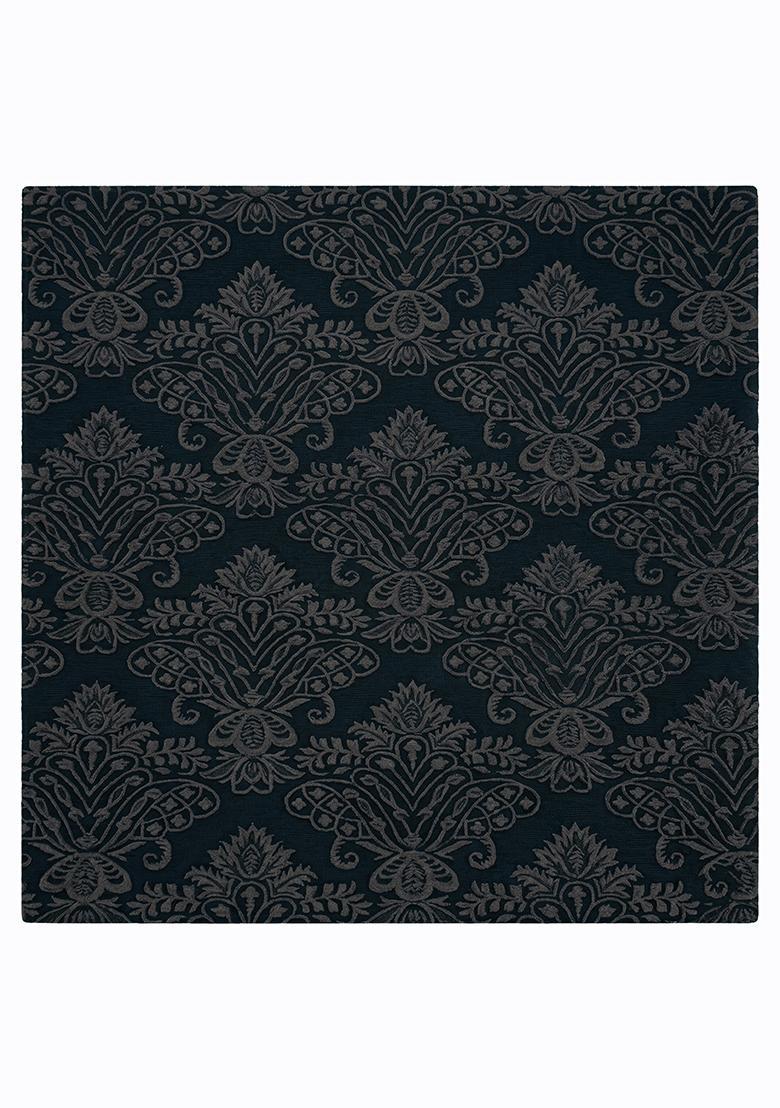 Saffron Rugs Hand Tufted Midnight Blue Gray Floral Victorian Square Wool Area Rug - Indya