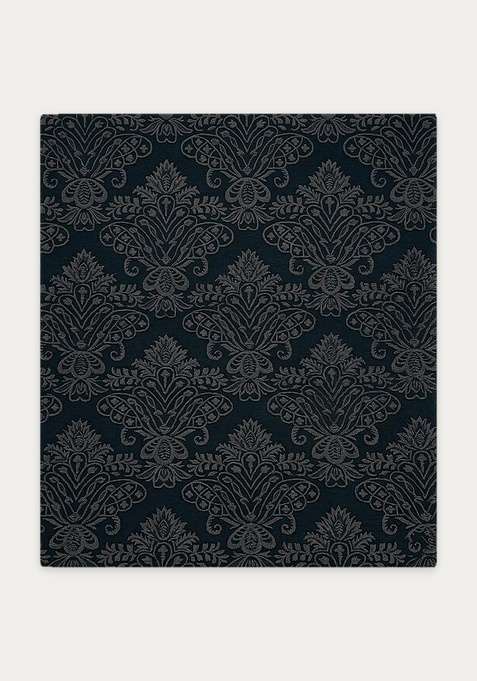 100% Wool Handmade Midnight Blue Gray Rug | Victorian Floral Square Carpet With Cotton Backing For Living Room