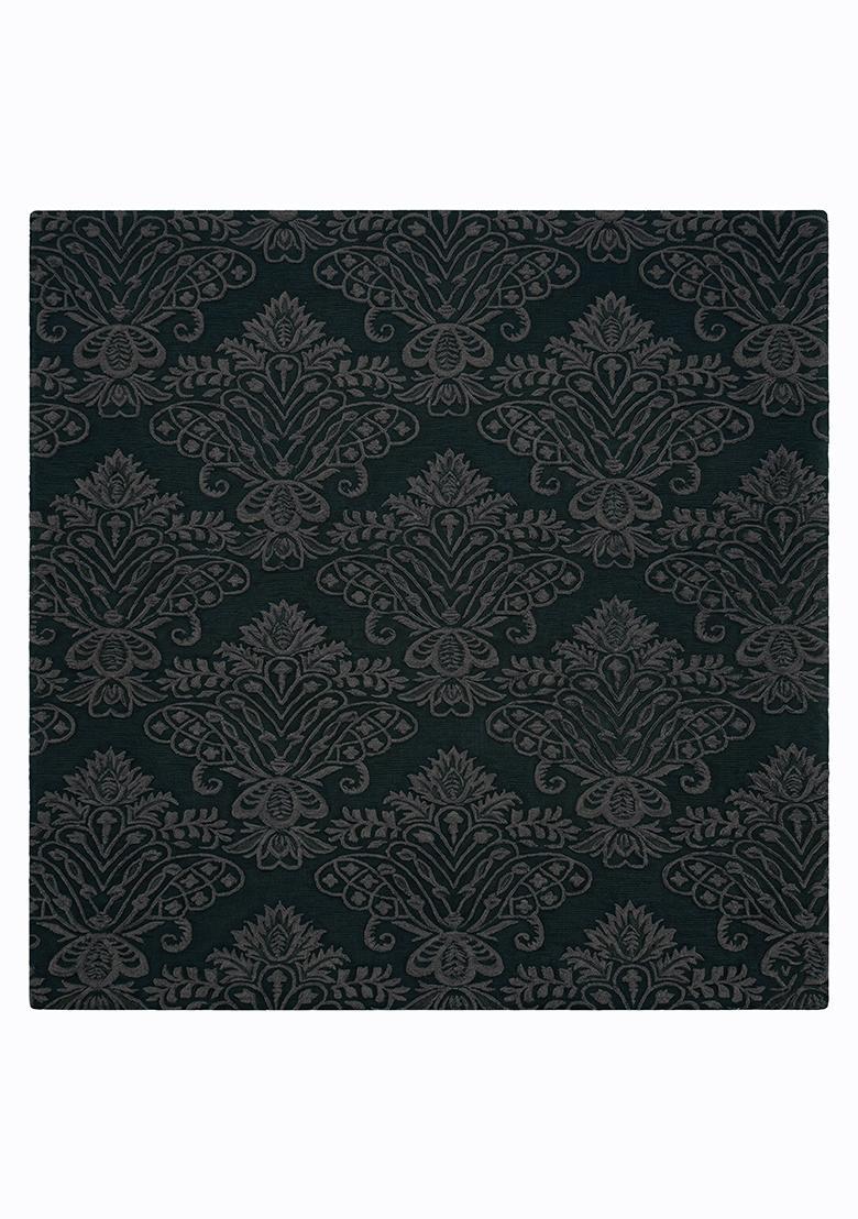 Saffron Rugs Hand Tufted Forestgreen Charcoal Floral Victorian Square Wool Area Rug - Indya