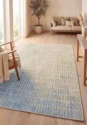 Saffron Rugs Tufted Pastel Blue Geometric Contemporary Rectangular Wool Area Rug