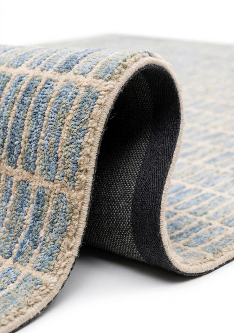 Saffron Rugs Tufted Pastel Blue Geometric Contemporary Rectangular Wool Area Rug - Indya