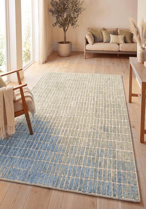 Saffron Rugs Tufted Pastel Blue Geometric Contemporary Rectangular Wool Area Rug