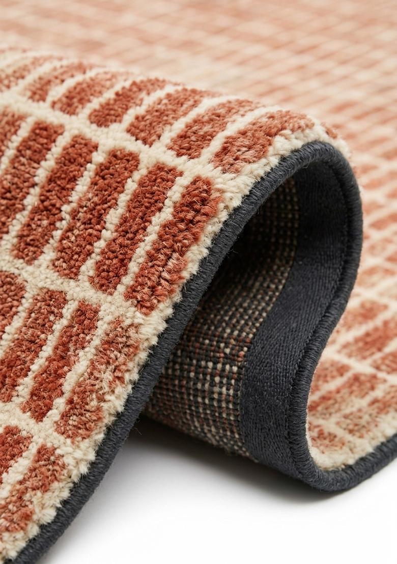 Saffron Rugs Tufted Burnt Orange Geometric Contemporary Rectangular Wool Area Rug - Indya