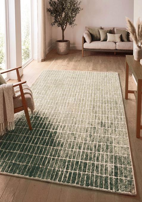 Saffron Rugs Tufted Forest Green Geometric Contemporary Rectangular Wool Area Rug