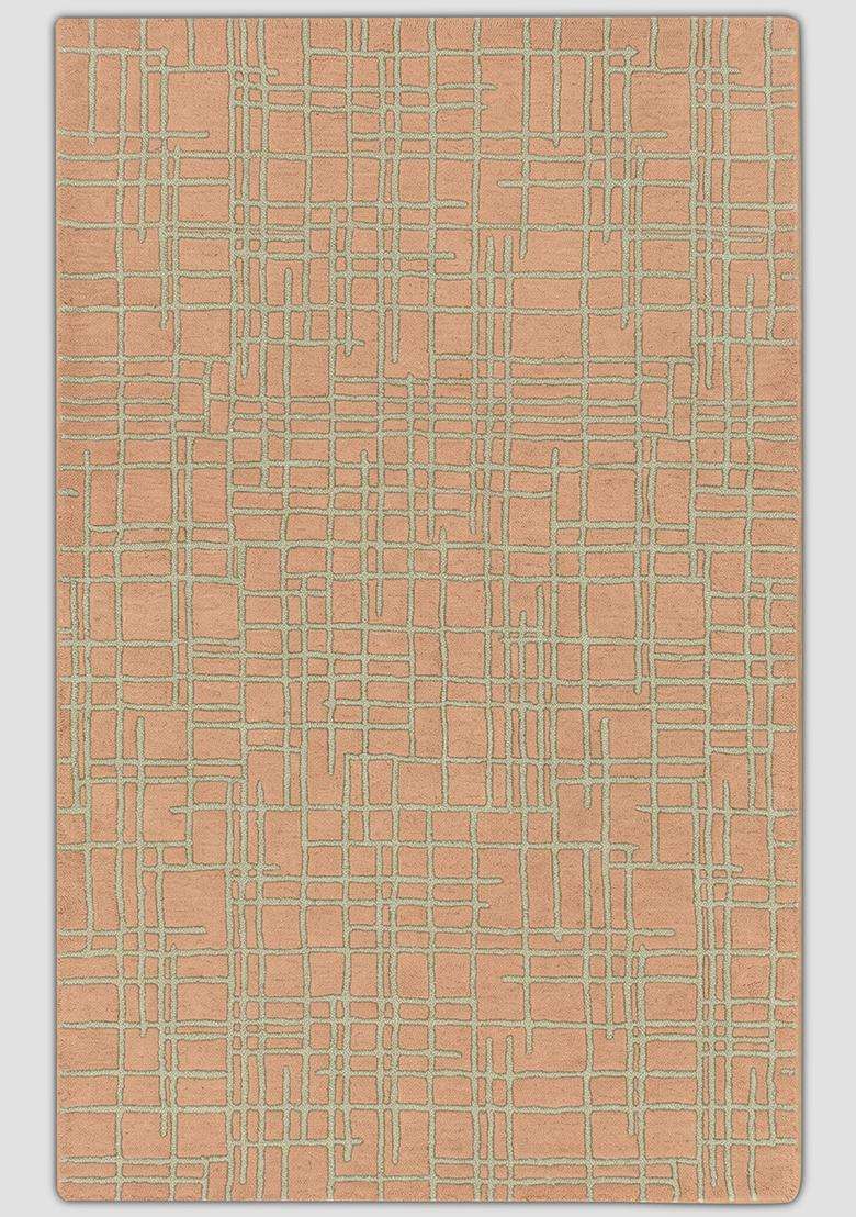 100% Wool Handmade Peach Rug | Contemporary Geometric Carpet With Cotton Backing For Living Room - Indya