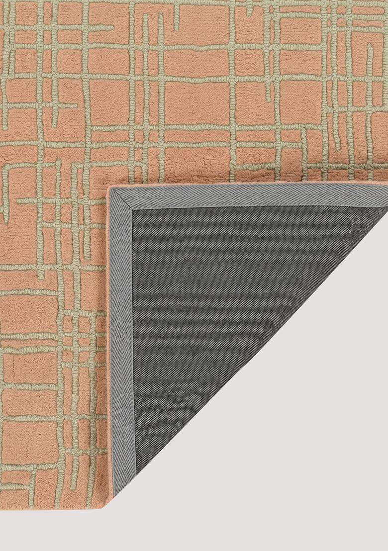100% Wool Handmade Peach Rug | Contemporary Geometric Carpet With Cotton Backing For Living Room - Indya