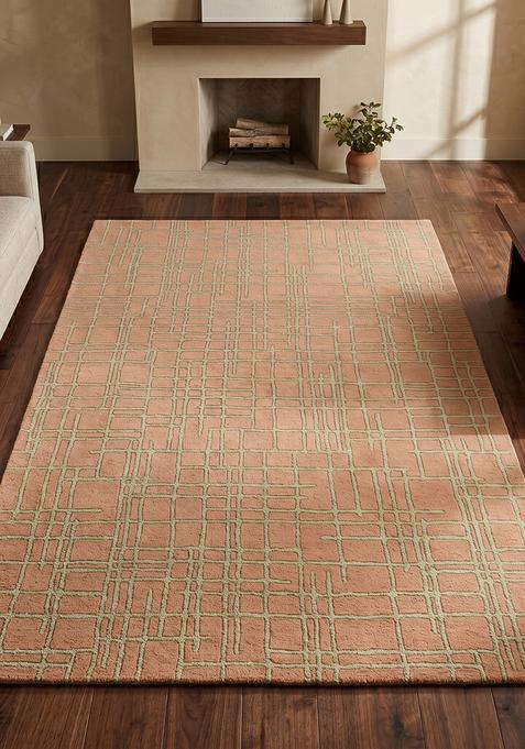 Saffron Rugs Hand Tufted Peach Geometric Contemporary Rectangular Wool Area Rug