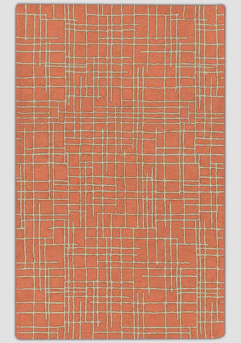 100% Wool Handmade Burnt Orange Rug | Contemporary Geometric Carpet With Cotton Backing For Living Room - Indya