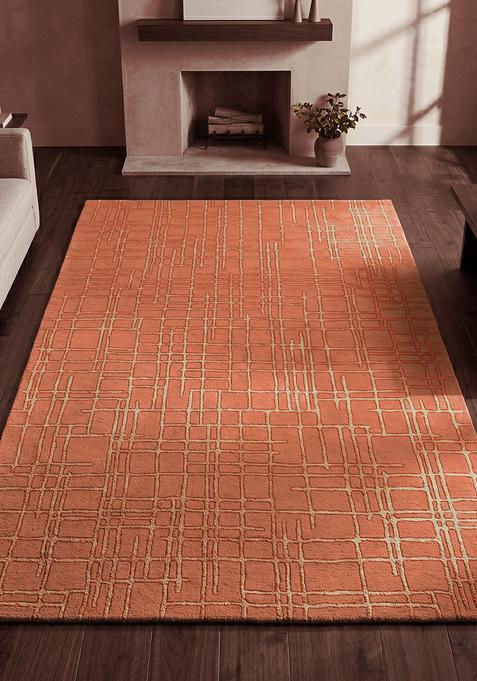 Saffron Rugs Hand Tufted Burnt Orange Geometric Contemporary Rectangular Wool Area Rug