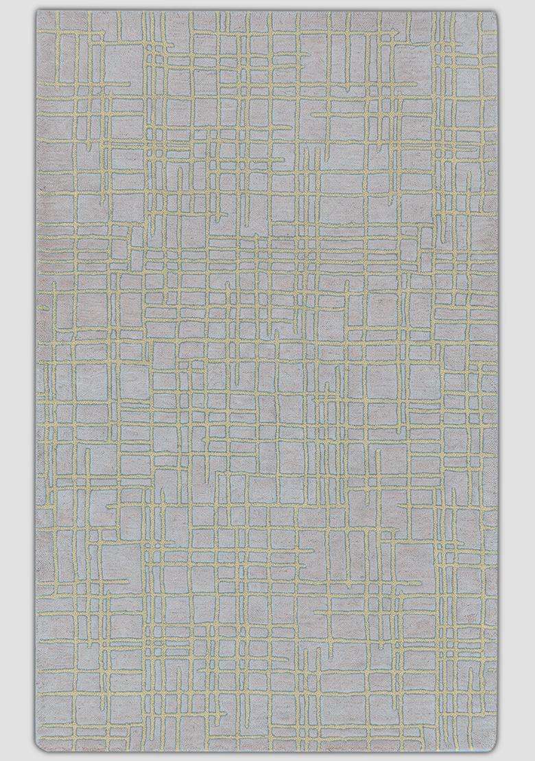 100% Wool Handmade Light Grey Rug | Contemporary Geometric Carpet With Cotton Backing For Living Room - Indya