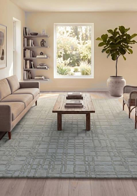Saffron Rugs Hand Tufted Light  Grey Geometric Contemporary Rectangular Wool Area Rug