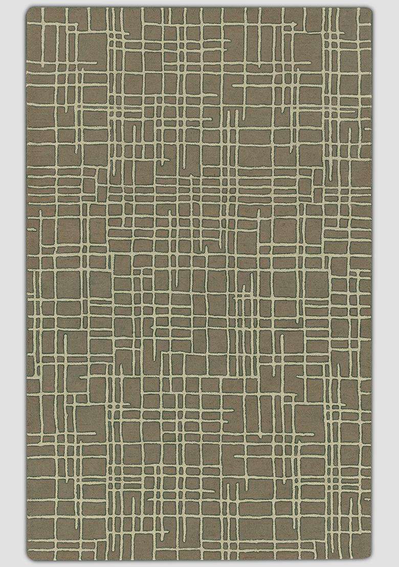 100% Wool Handmade Earthy Brown Rug | Contemporary Geometric Carpet With Cotton Backing For Living Room - Indya