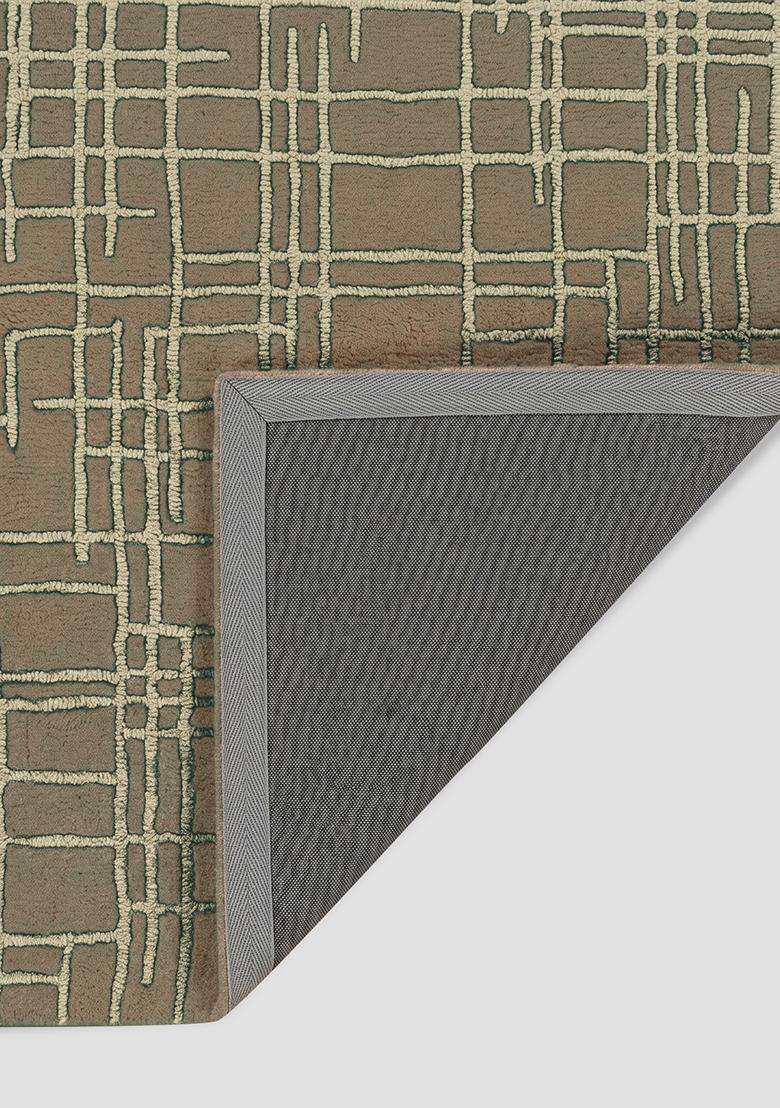 100% Wool Handmade Earthy Brown Rug | Contemporary Geometric Carpet With Cotton Backing For Living Room - Indya