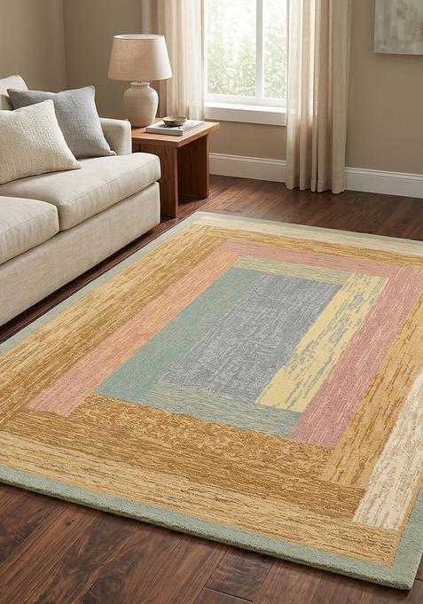 Saffron Rugs Hand Tufted Mustard Yellow Geometric Contemporary Rectangular Wool Area Rug