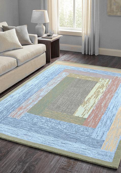 Saffron Rugs Hand Tufted Pastel Blue Geometric Contemporary Rectangular Wool Area Rug