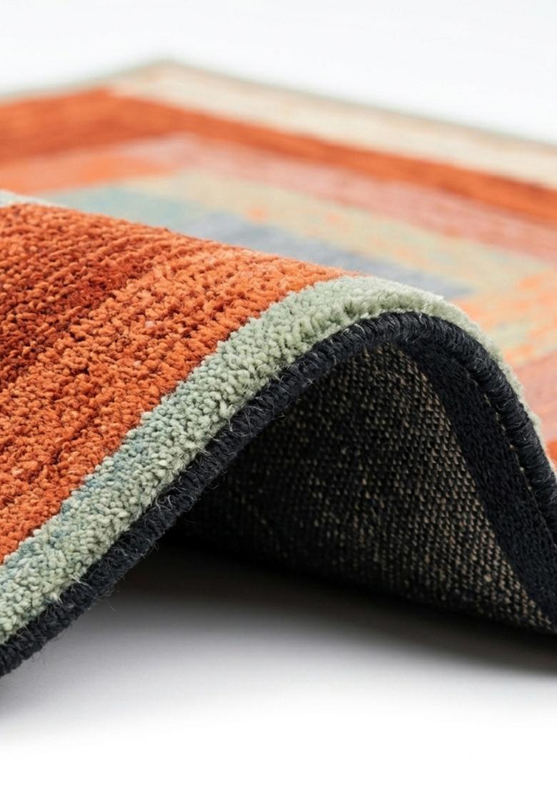 Saffron Rugs Hand Tufted Burnt Orange Geometric Contemporary Rectangular Wool Area Rug - Indya