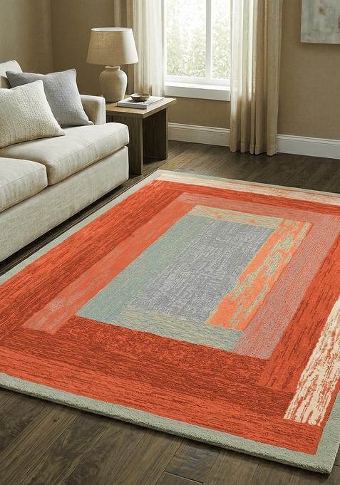 Saffron Rugs Hand Tufted Burnt Orange Geometric Contemporary Rectangular Wool Area Rug