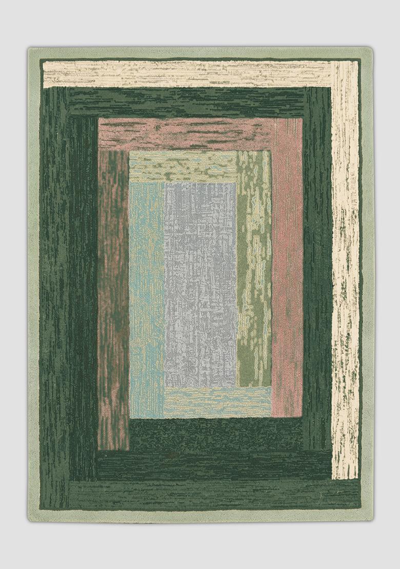 Saffron Rugs Hand Tufted Forest Green Geometric Contemporary Rectangular Wool Area Rug - Indya