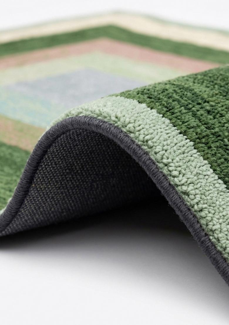 Saffron Rugs Hand Tufted Forest Green Geometric Contemporary Rectangular Wool Area Rug - Indya