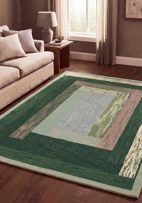Saffron Rugs Hand Tufted Forest Green Geometric Contemporary Rectangular Wool Area Rug