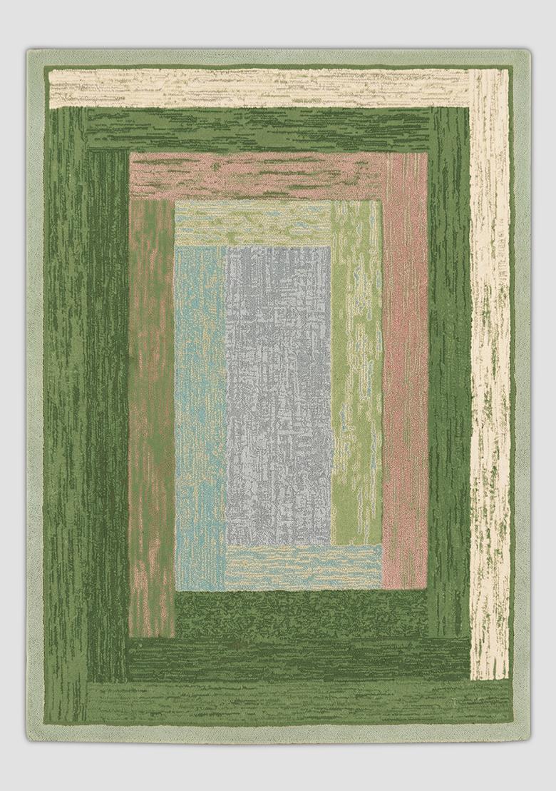 Saffron Rugs Hand Tufted Olive Green Geometric Contemporary Rectangular Wool Area Rug - Indya