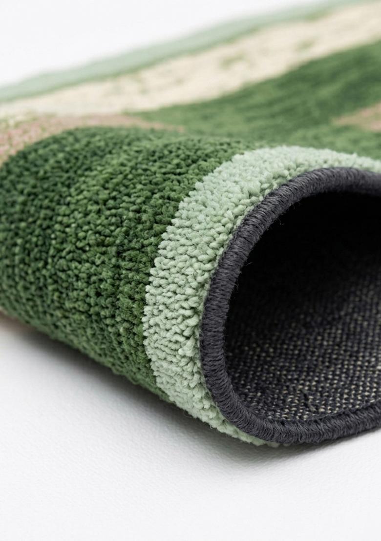 Saffron Rugs Hand Tufted Olive Green Geometric Contemporary Rectangular Wool Area Rug - Indya