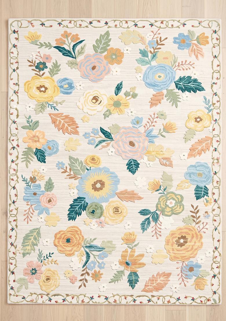 Saffron Rugs Hand Tufted Butter Yellow Floral Cottage Rectangular Wool Area Rug - Indya