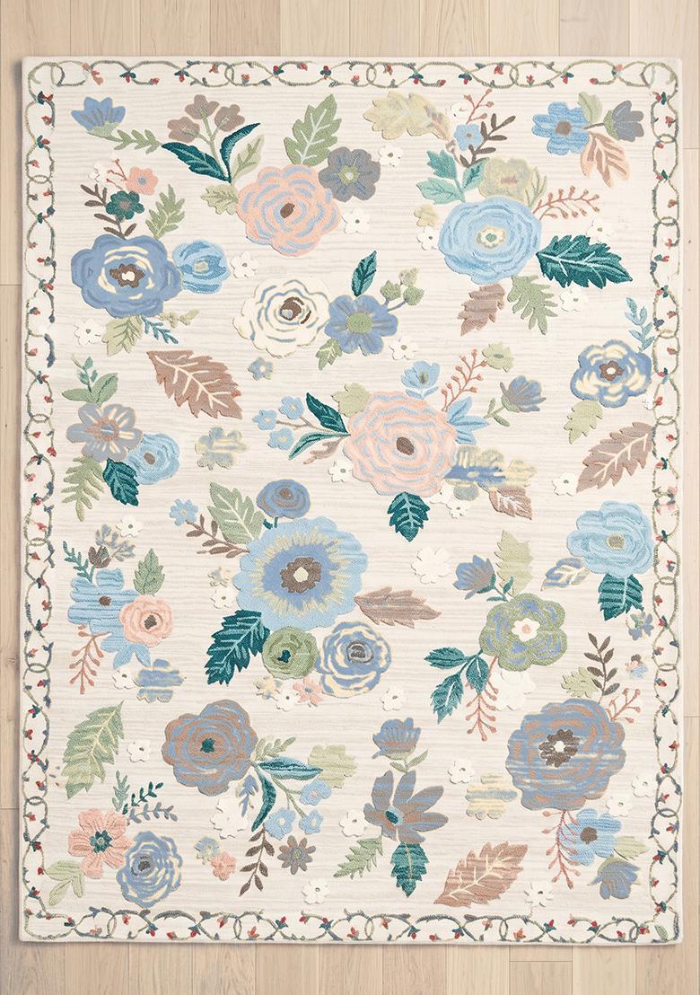 Saffron Rugs Hand Tufted Blush Pink Floral Cottage Rectangular Wool Area Rug - Indya
