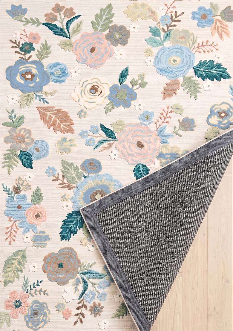 100% Wool Handmade Blush Pink Rug | Cottage Floral Carpet With Cotton Backing For Living Room - Indya