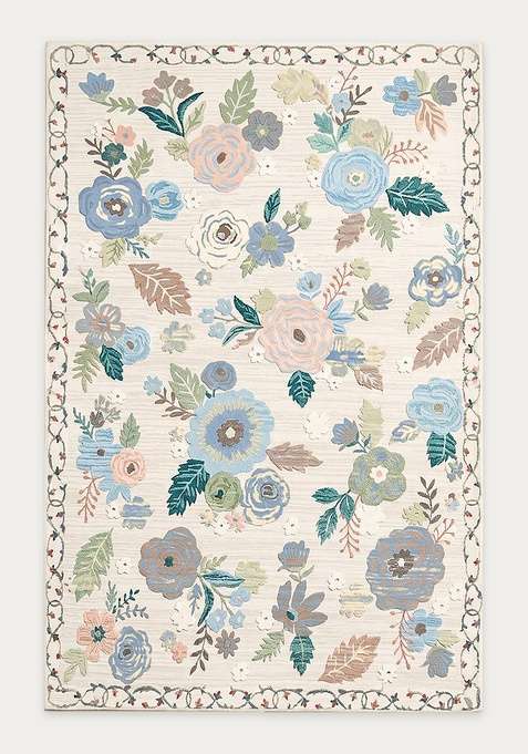 100% Wool Handmade Blush Pink Rug | Cottage Floral Carpet With Cotton Backing For Living Room