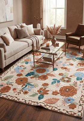 Saffron Rugs Hand Tufted Rust Orange Floral Cottage Rectangular Wool Area Rug