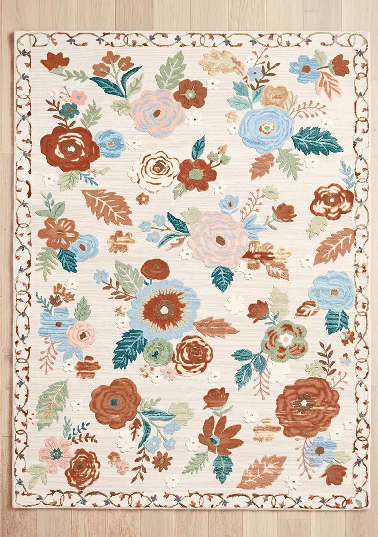 Saffron Rugs Hand Tufted Rust Orange Floral Cottage Rectangular Wool Area Rug - Indya