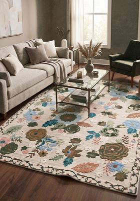 Saffron Rugs Hand Tufted Forest Green Floral Cottage Rectangular Wool Area Rug