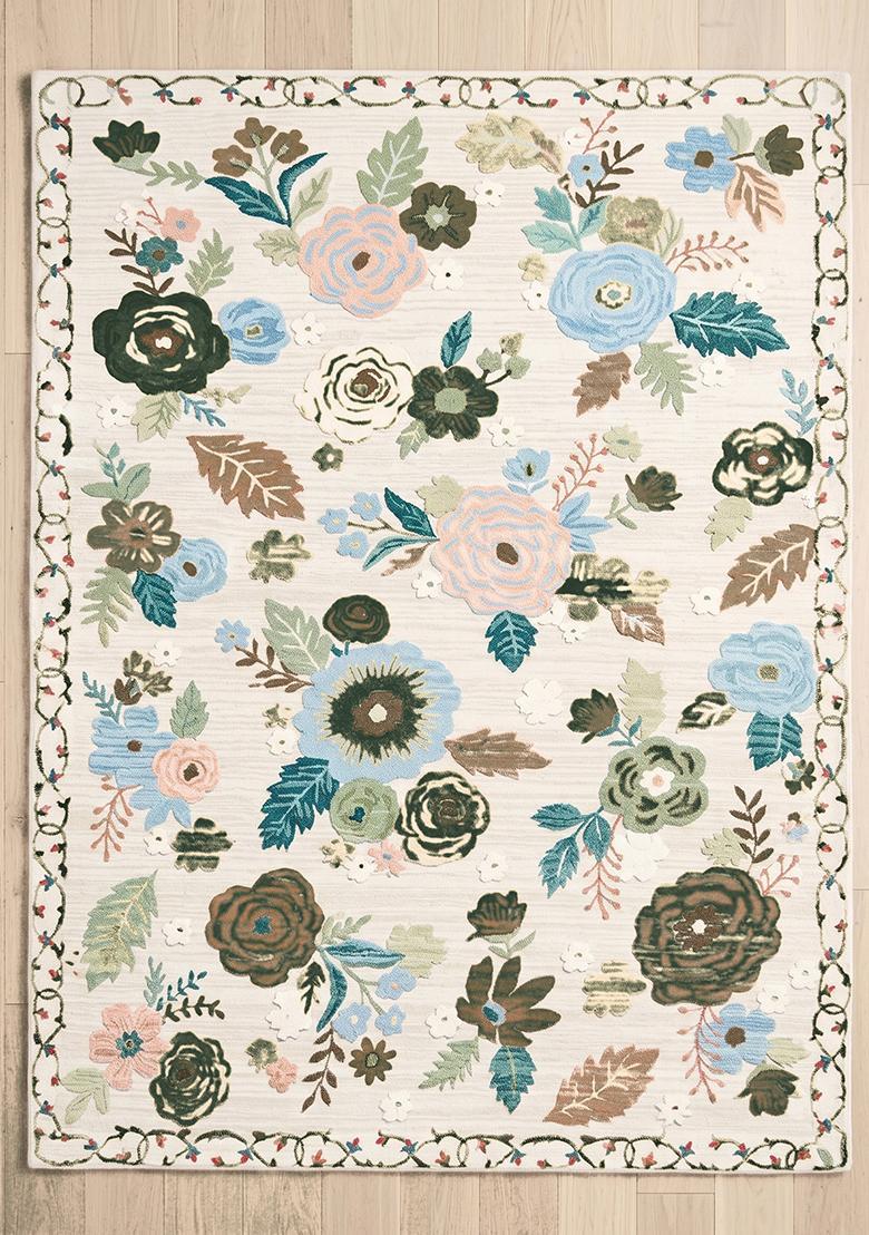 Saffron Rugs Hand Tufted Forest Green Floral Cottage Rectangular Wool Area Rug - Indya