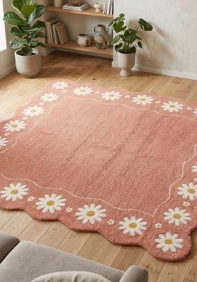 Saffron Rugs Hand Tufted Dusty Peach Floral Cottage Square Wool Area Rug