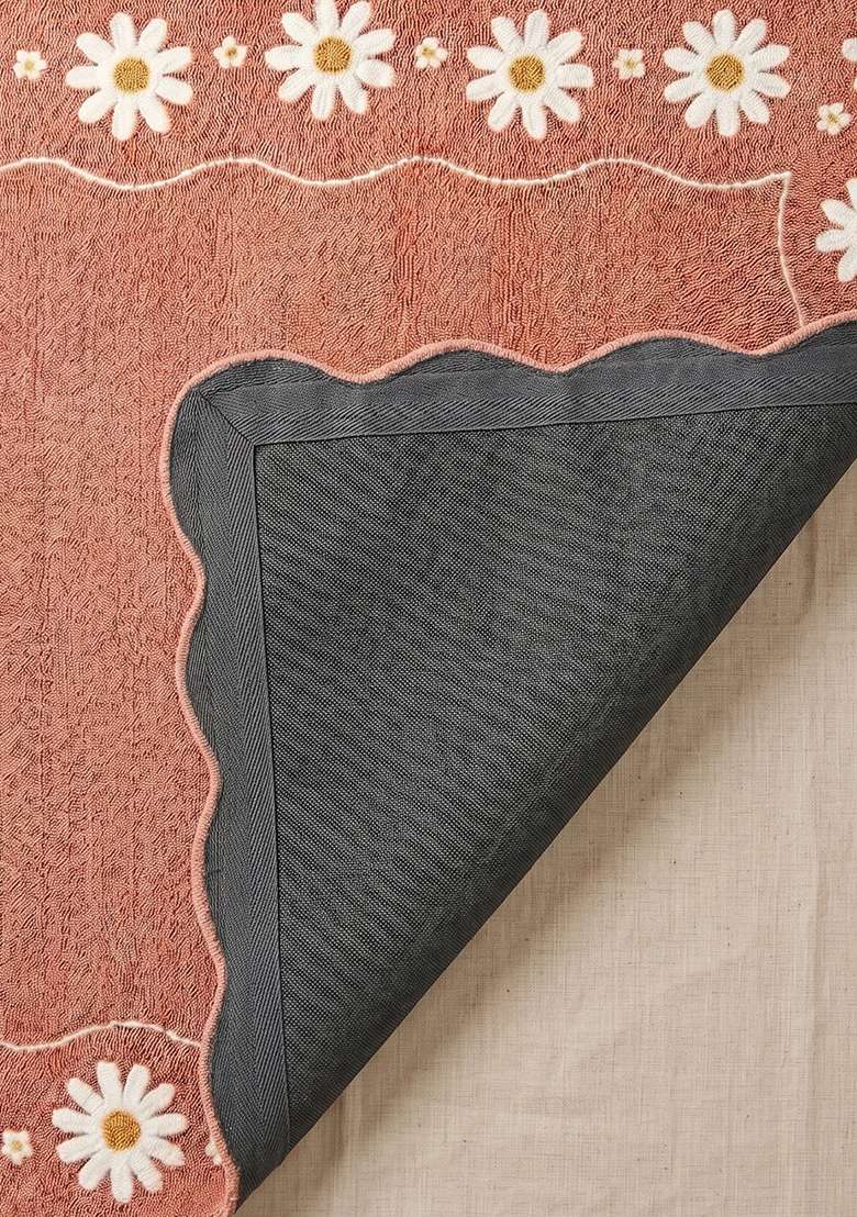 100% Wool Handmade Dusty Rose Rug | Cottage Floral Square Carpet With Cotton Backing For Living Room - Indya
