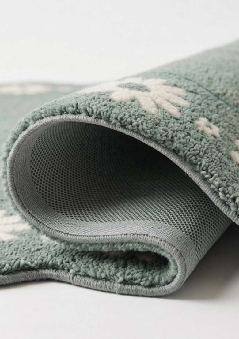 Saffron Rugs Muted Sage Cottage Floral Hand Tufted Wool Square Rug - Indya