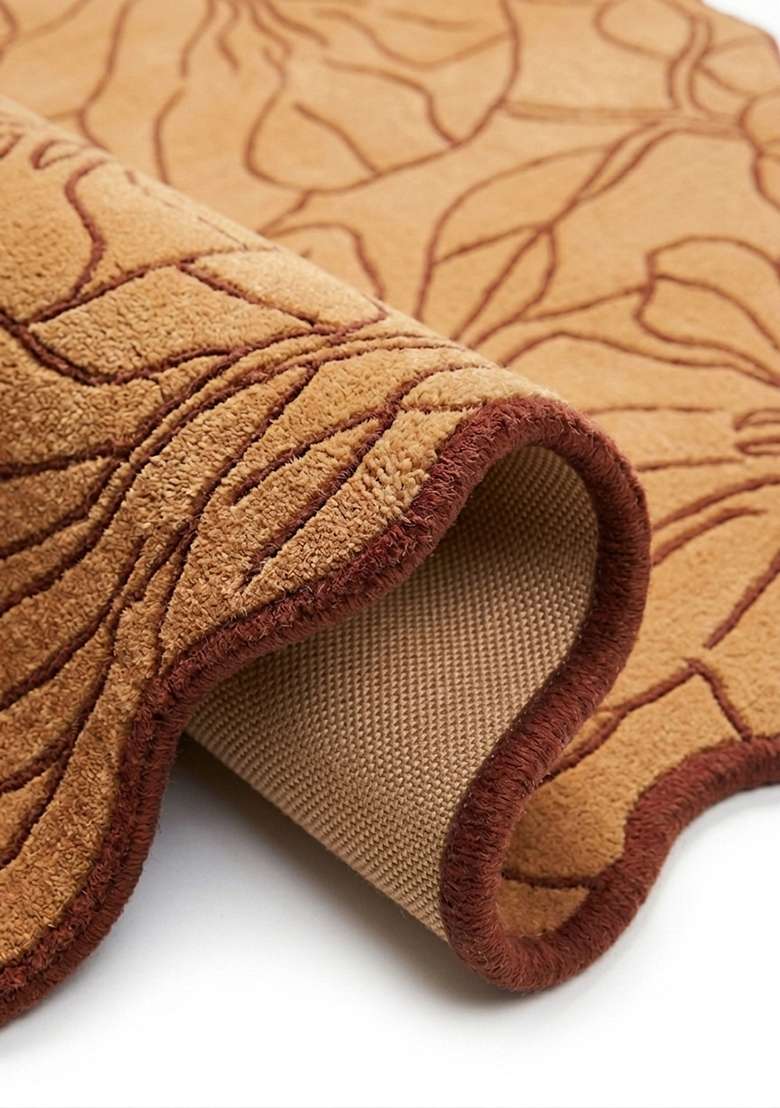 Saffron Rugs Hand-Tufted 100% Wool Area Rug | Burnt Apricot Rectangular Rug | Cotton Backing | Contemporary Leaf Home Decor Carpet for Living Room Bedroom - Indya