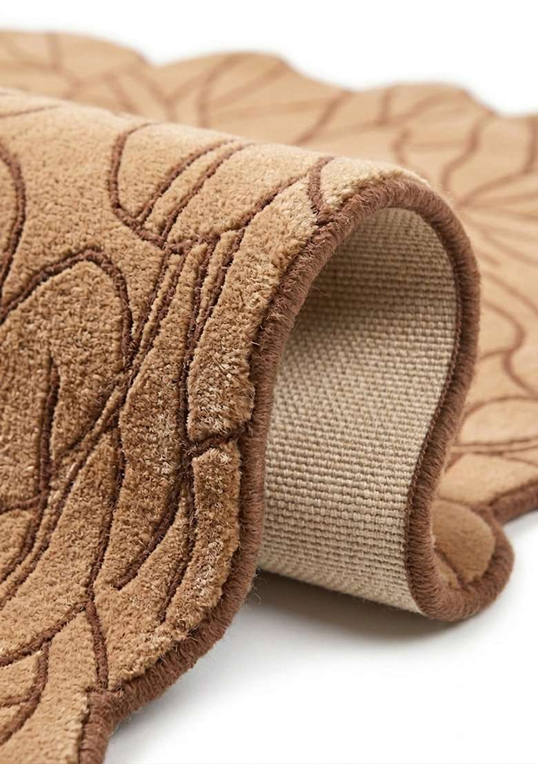 Saffron Rugs Hand-Tufted 100% Wool Area Rug | Warm Camel Rectangular Rug | Cotton Backing | Contemporary Leaf Home Decor Carpet for Living Room Bedroom - Indya