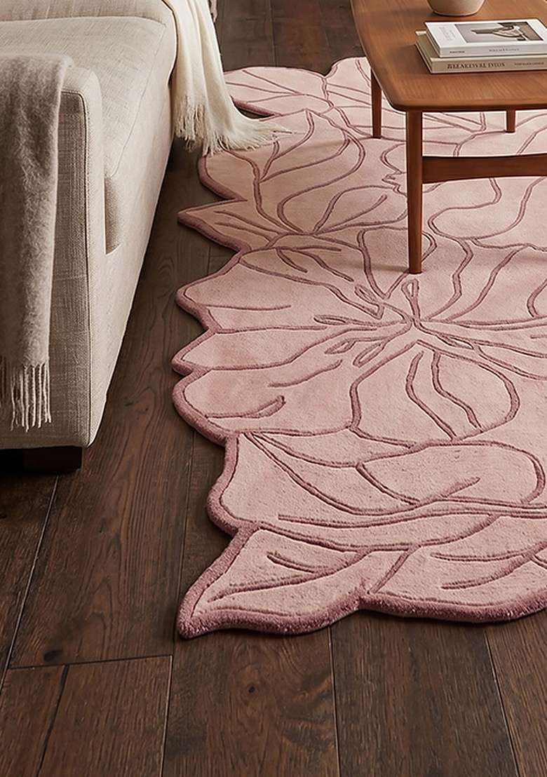 Saffron Rugs Hand-Tufted 100% Wool Area Rug | Dusty Blush Pink Rectangular Rug | Cotton Backing | Contemporary Leaf Home Decor Carpet for Living Room Bedroom - Indya