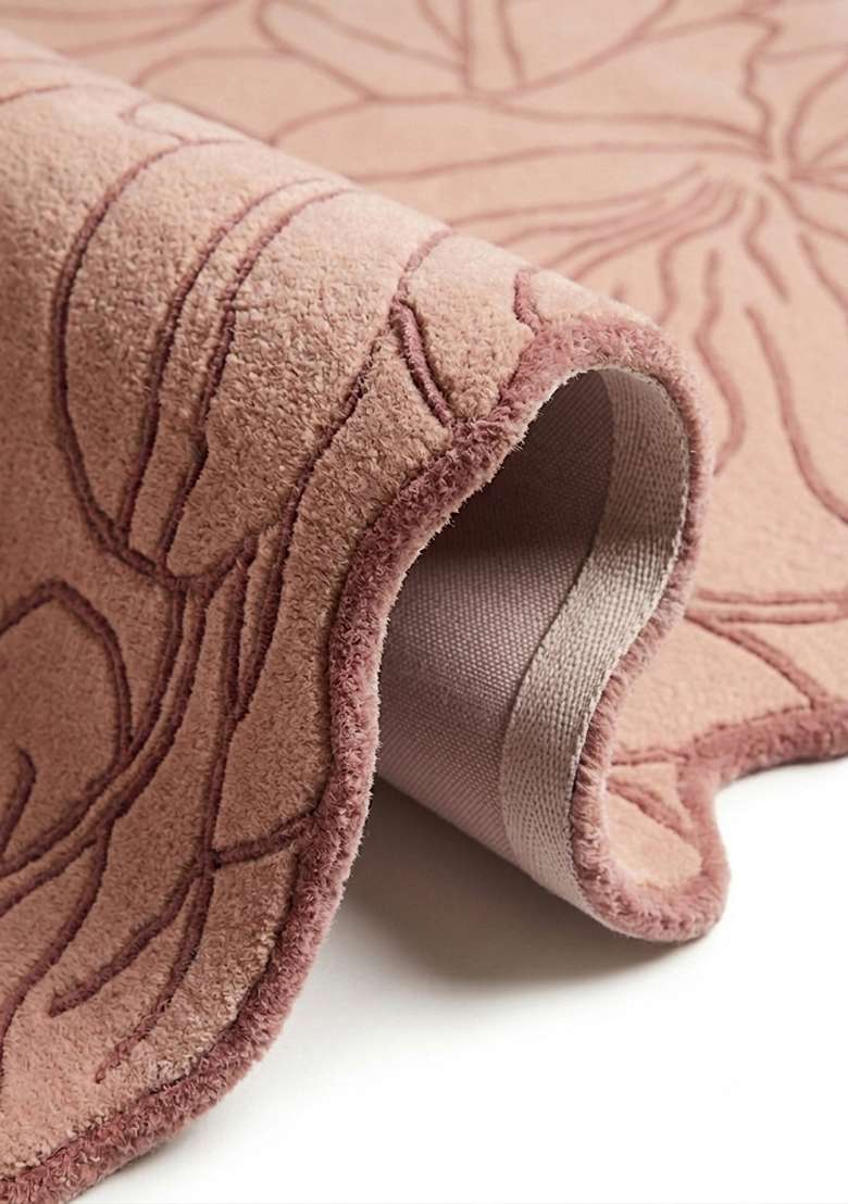 Saffron Rugs Hand-Tufted 100% Wool Area Rug | Dusty Blush Pink Rectangular Rug | Cotton Backing | Contemporary Leaf Home Decor Carpet for Living Room Bedroom - Indya